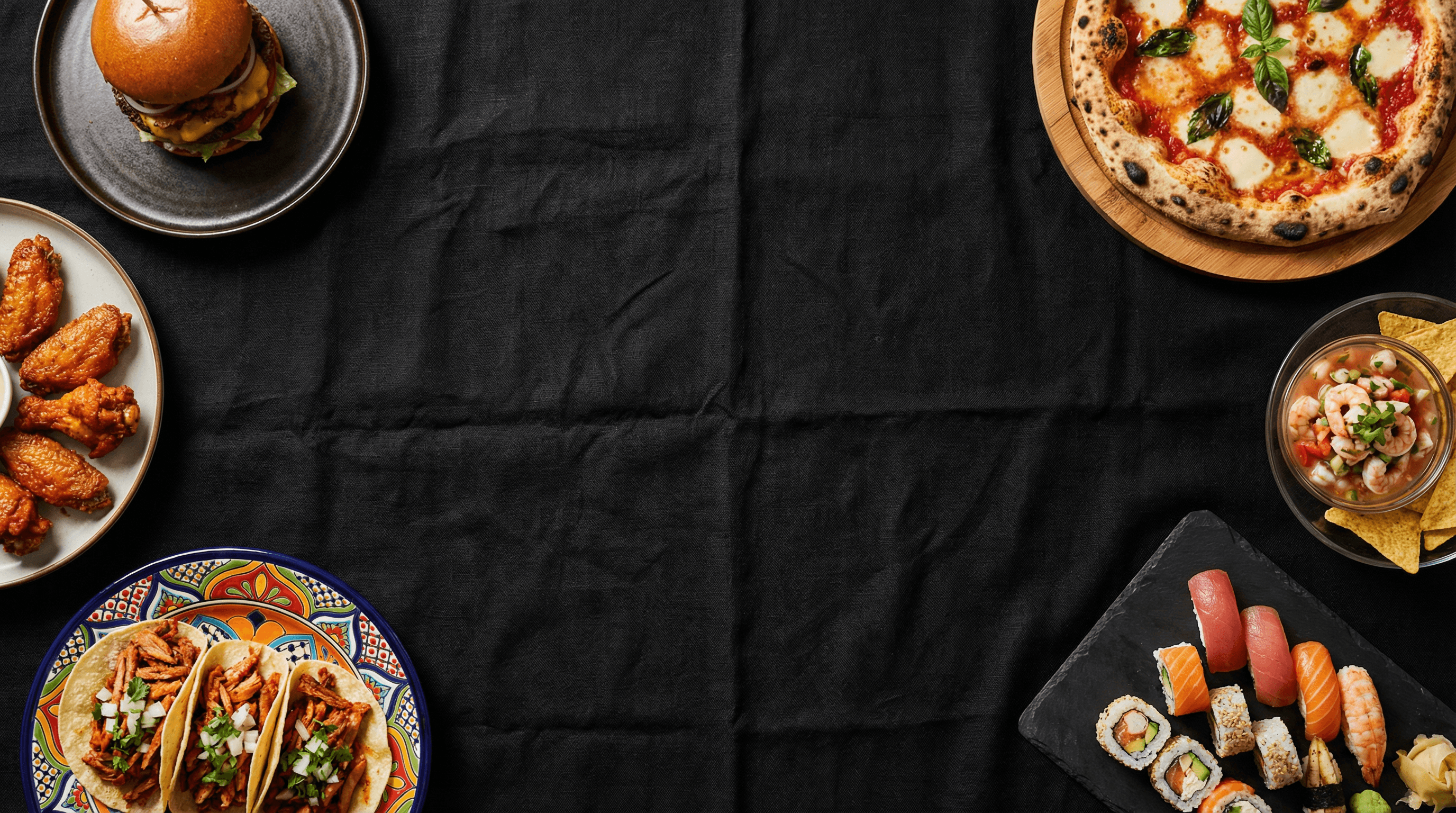 Platillos premium sobre mantel elegante